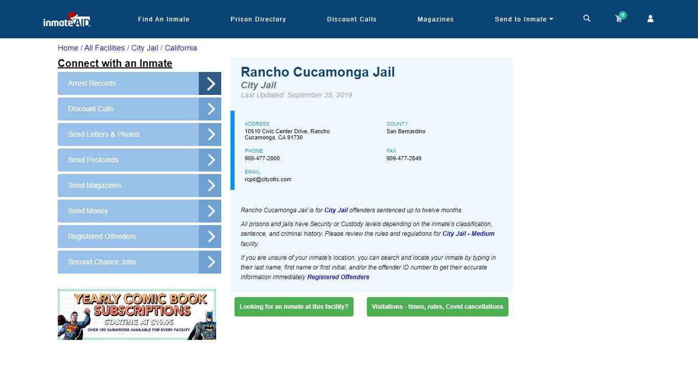 Rancho Cucamonga Jail | Inmate Locator